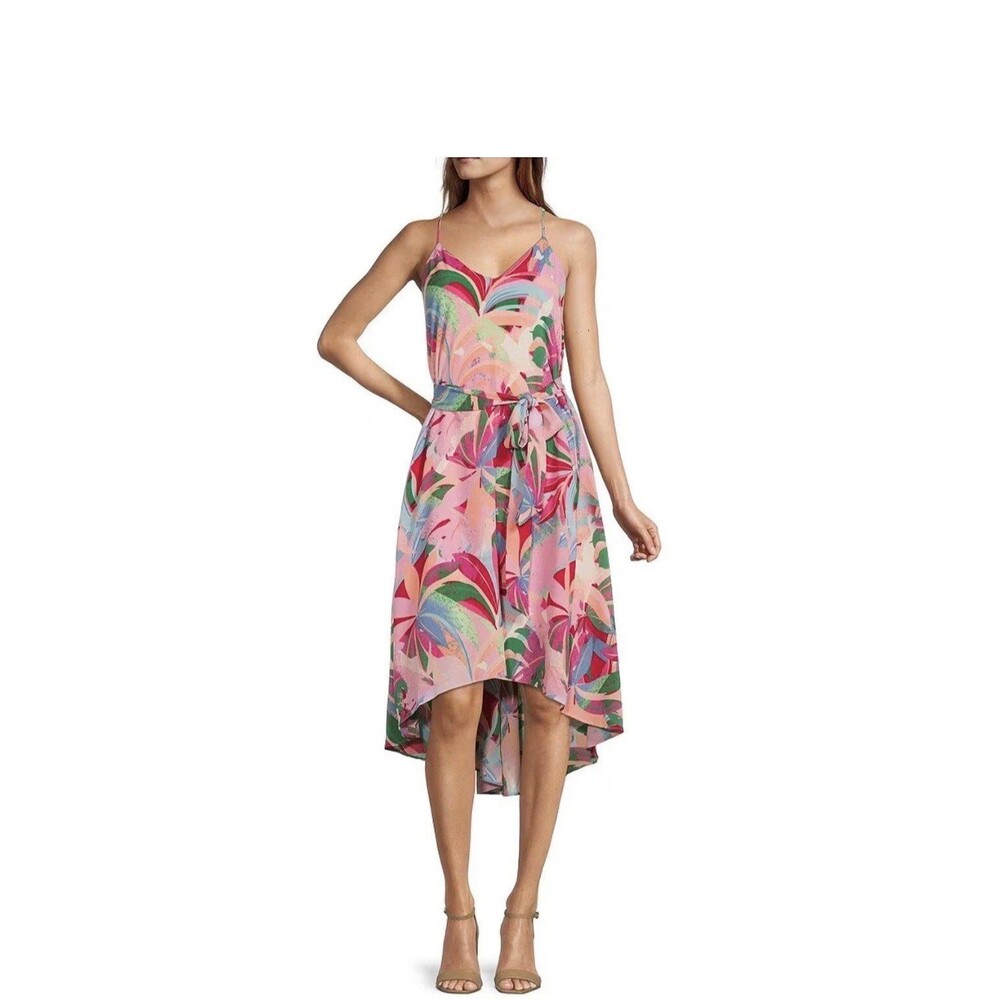 Laundry by Shelli Segal V-Neck High Low Dress Sz. 6 NWT Cheerful Tropic